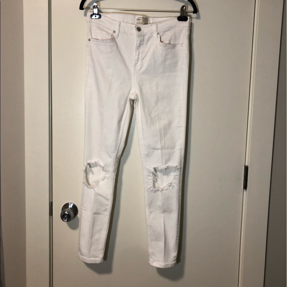 Free People White Distressed Skinny Jeans